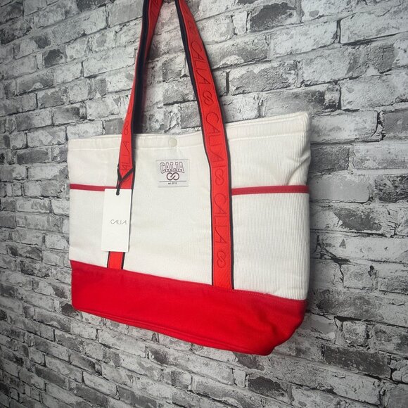 NWT CALIA Women's Anniversary Cord Tote Bag Cloud Cover Red White ONE SIZE - Picture 3 of 16